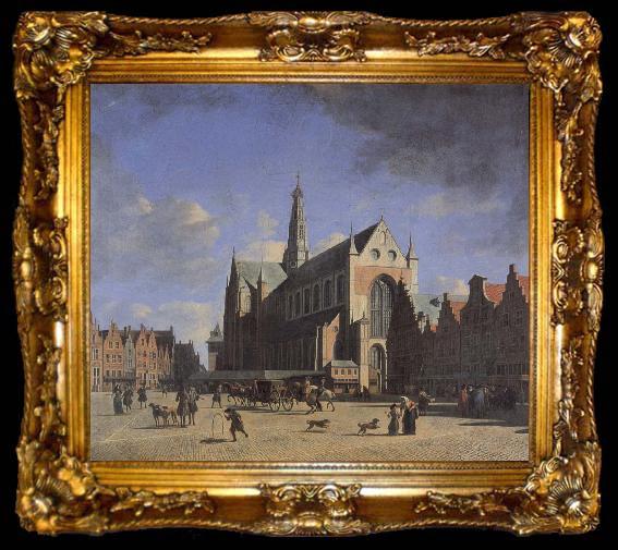 framed  BERCKHEYDE, Gerrit Adriaensz. The Market Place and the Grote Kerk at Haarlem, ta009-2